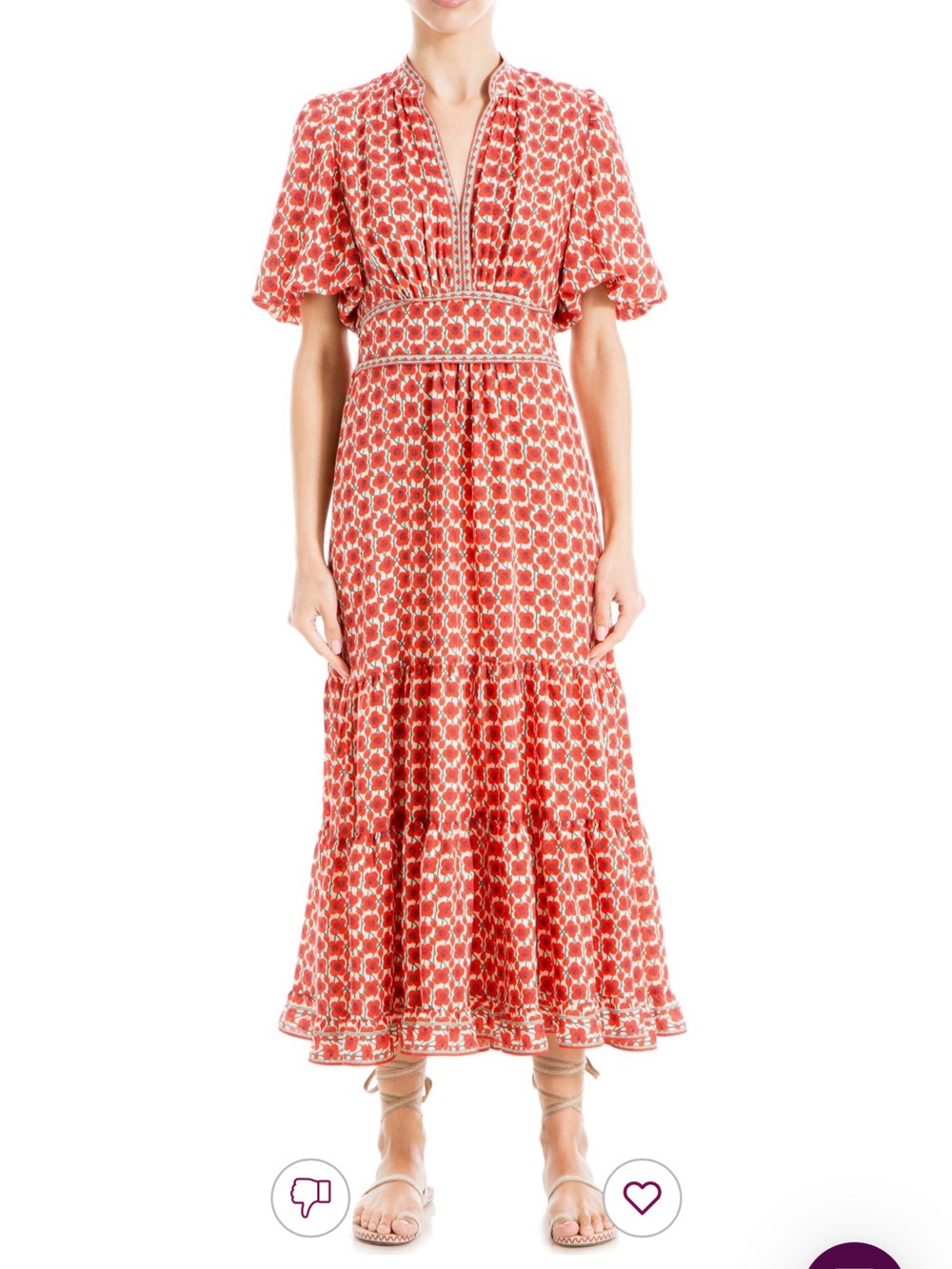 Max Studio Paisley Puff Sleeve Tiered Maxi Dress In Red Poppy Seed